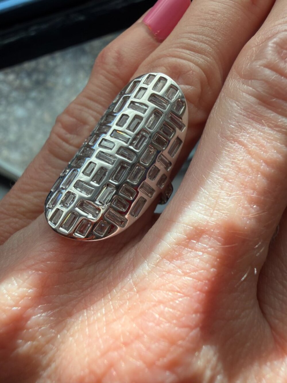 Very Unique Contemporary Baguette Mosaic 925 Sterling Silver CZ Ring - 5